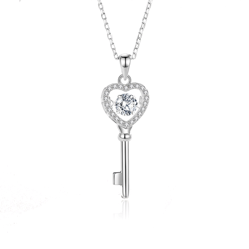 Moissanite Necklaces with 925 Sterling Silver Key Pendant