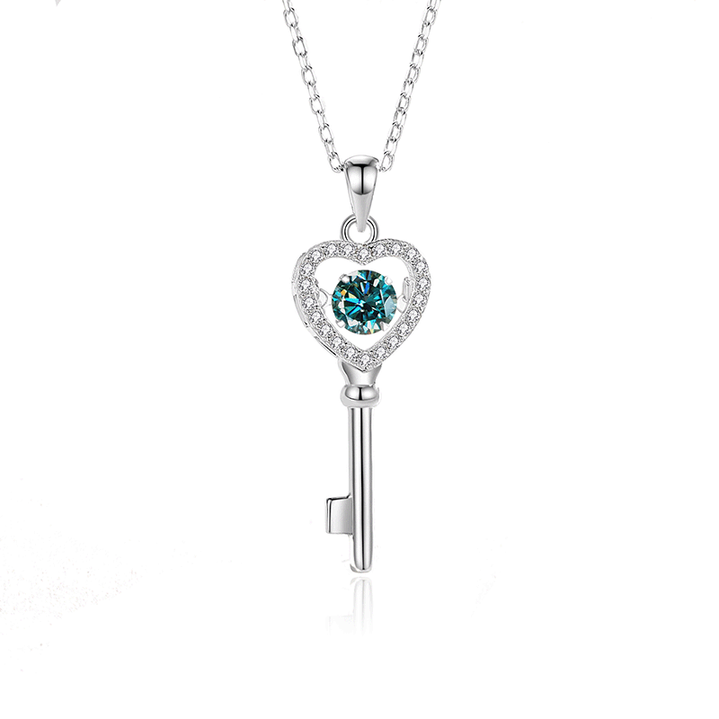Moissanite Necklaces with 925 Sterling Silver Key Pendant