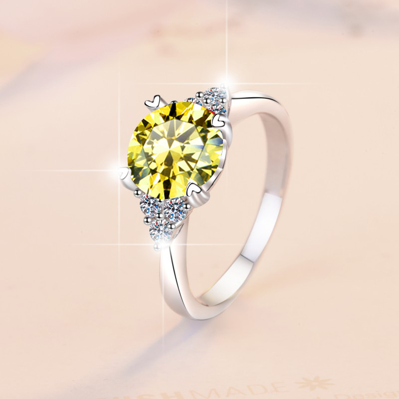 Moissanite Side Stone Engagement Ring with Multiple Color