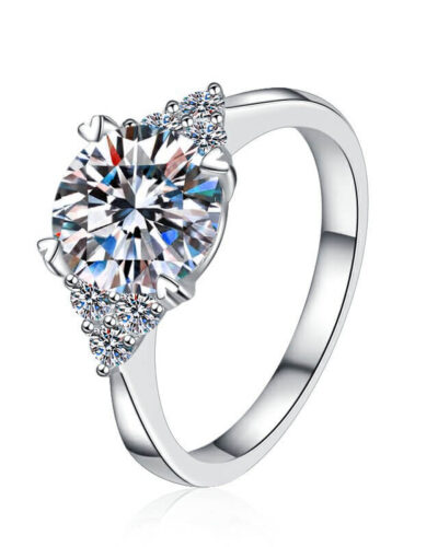 Moissanite Side Stone Engagement Ring with Multiple Color