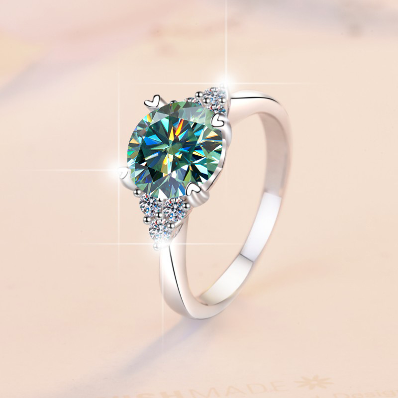 Moissanite Side Stone Engagement Ring with Multiple Color