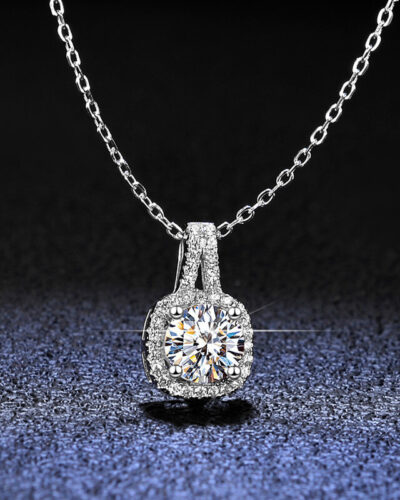 Moissanite Solitaire Necklace with Inlay Square Pendant