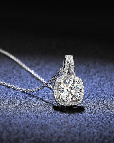Moissanite Solitaire Necklace with Inlay Square Pendant