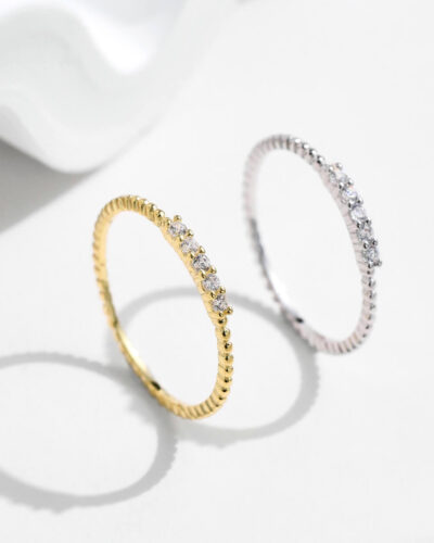 Moissanite Stacking Rings with Rhodium Plated