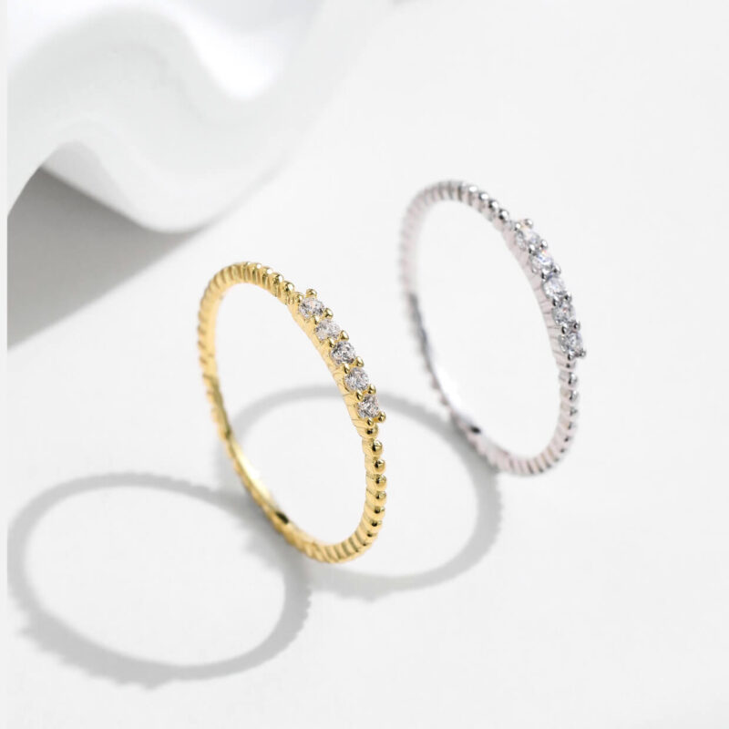 Moissanite Stacking Rings with Rhodium Plated