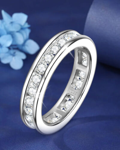 Moissanite Wedding Band Ring with 925 Sterling Silver