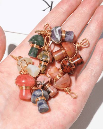 Colorful Mushroom Crystal Pendant Chain Healing Crystal Pendant Bulk
