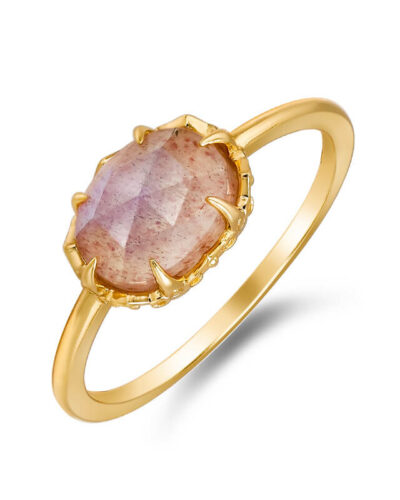 Natural Labradorite and Rose Quartz Sterling Silver Ring