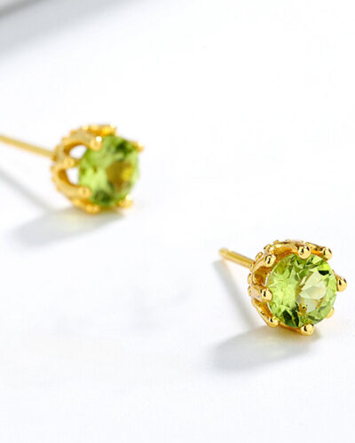 Natural Peridot Stud Earrings Sterling Silver S925 Wholesale GOLD