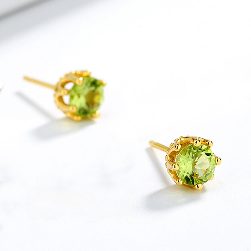 Natural Peridot Stud Earrings Sterling Silver S925 Wholesale GOLD