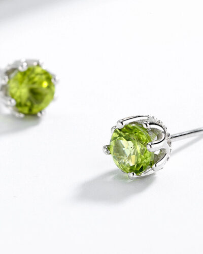 Natural Peridot Stud Earrings Sterling Silver S925 Wholesale WHITE GOLD
