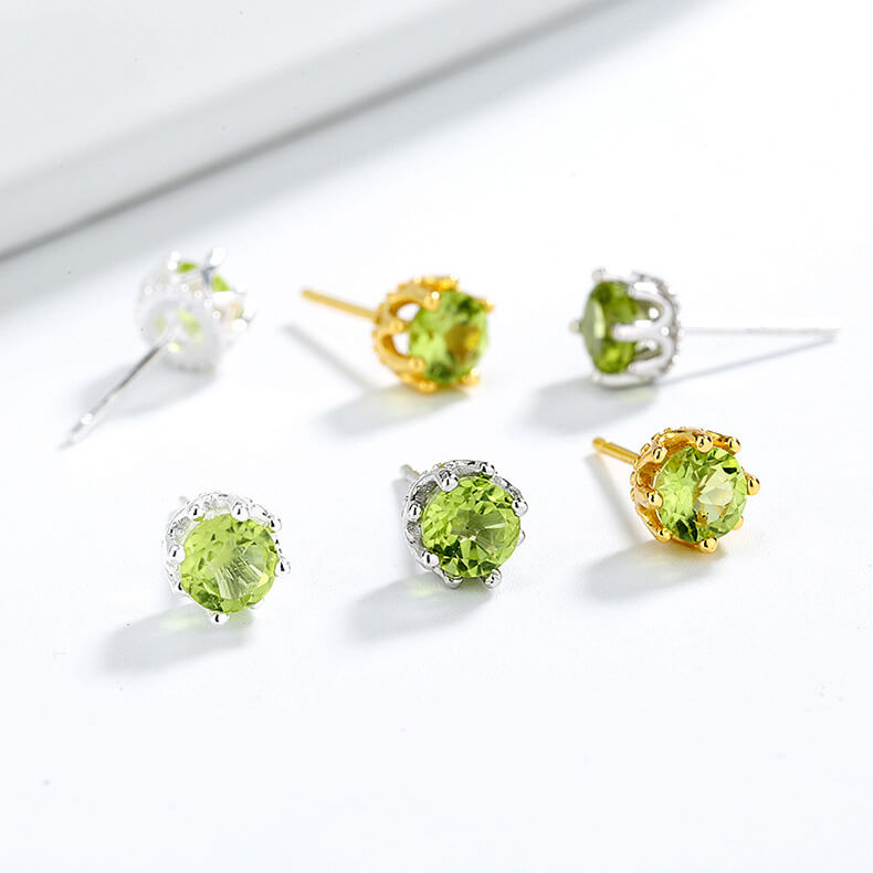 Natural Peridot Stud Earrings Sterling Silver S925 Wholesale
