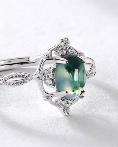 Alternativní pohled na Nature Inspired Moss Agate Engagement Ring Sterling Silver