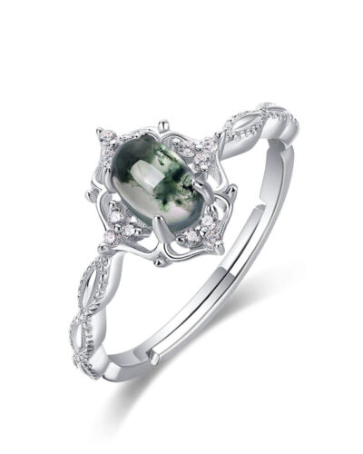 Nature Inspired Moss Agate Engagement Ring Sterling Silver