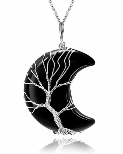 Healing Moon Crystal Necklace Wrapped with Tree of Life Bulk