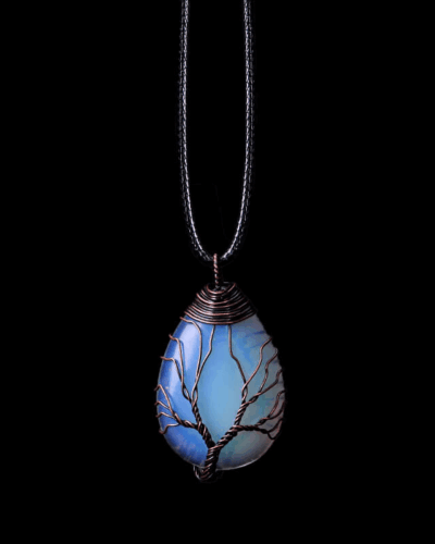 Teardrop Crystal Necklace Tree of Life Wrapped Pendant Wholesale