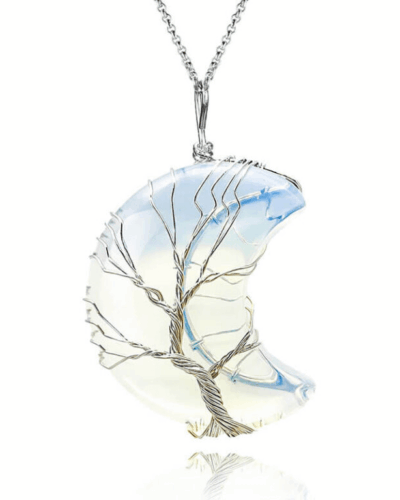 Healing Moon Crystal Necklace Wrapped with Tree of Life Bulk