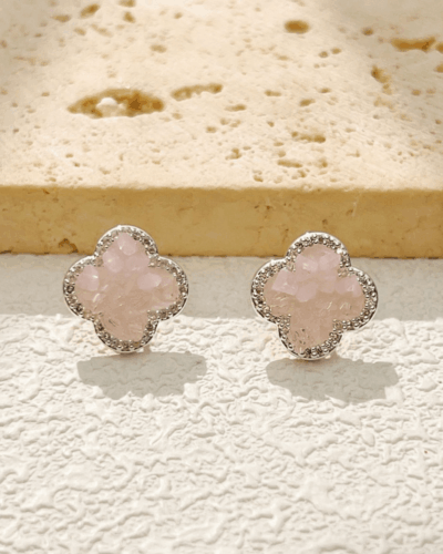 4-Leaf Clover Rose Quartz Crystal Earrings for Women Bulk