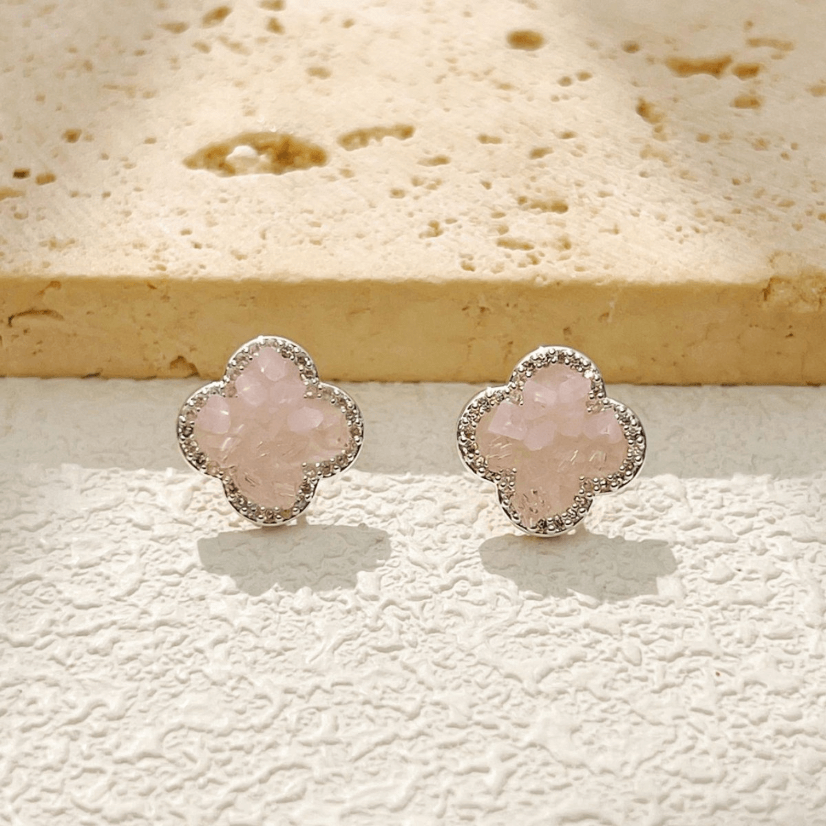4-Leaf Clover Rose Quartz Crystal Earrings for Women Bulk