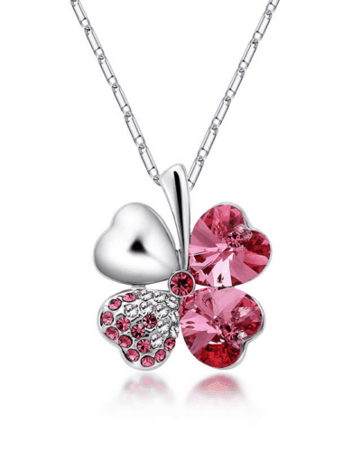 925 Sterling Silver 4 Leaf Clover Crystal Pendant Necklace Gift for Women Bulk