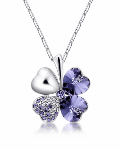925 Sterling Silver 4 Leaf Clover Crystal Pendant Necklace Gift for Women Bulk