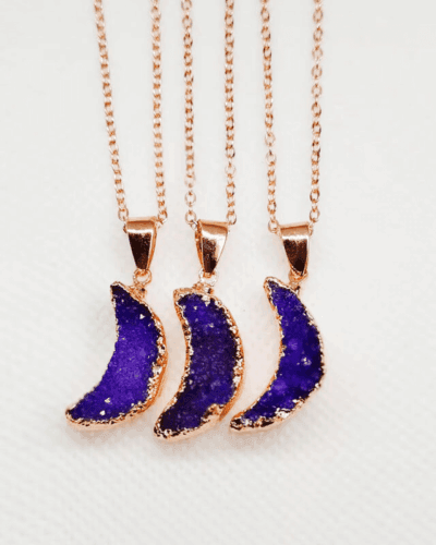 Shiny Gold-Rimmed Crescent Moon Crystal Necklace Wholesale