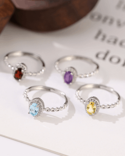 925 Sterling Silver Real Crystal Stone Ring Water Ripple Ring Bulk