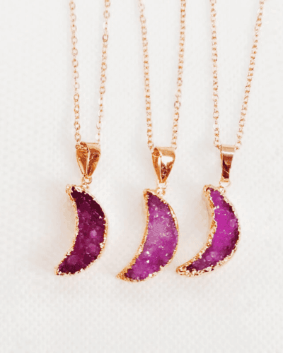 Shiny Gold-Rimmed Crescent Moon Crystal Necklace Wholesale