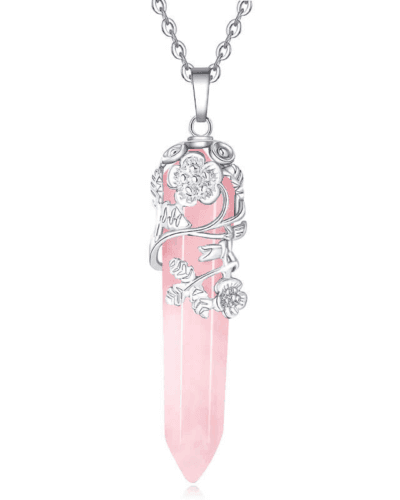 Hexagonal Crystal Necklace Gemstone Pendant Wrapped with Flower Bulk