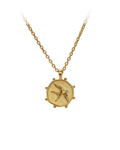 Round Compass Sterling Silver Swallow Necklace show