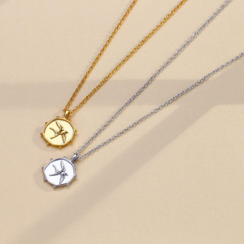 Round Compass Sterling Silver Swallow Necklace 4