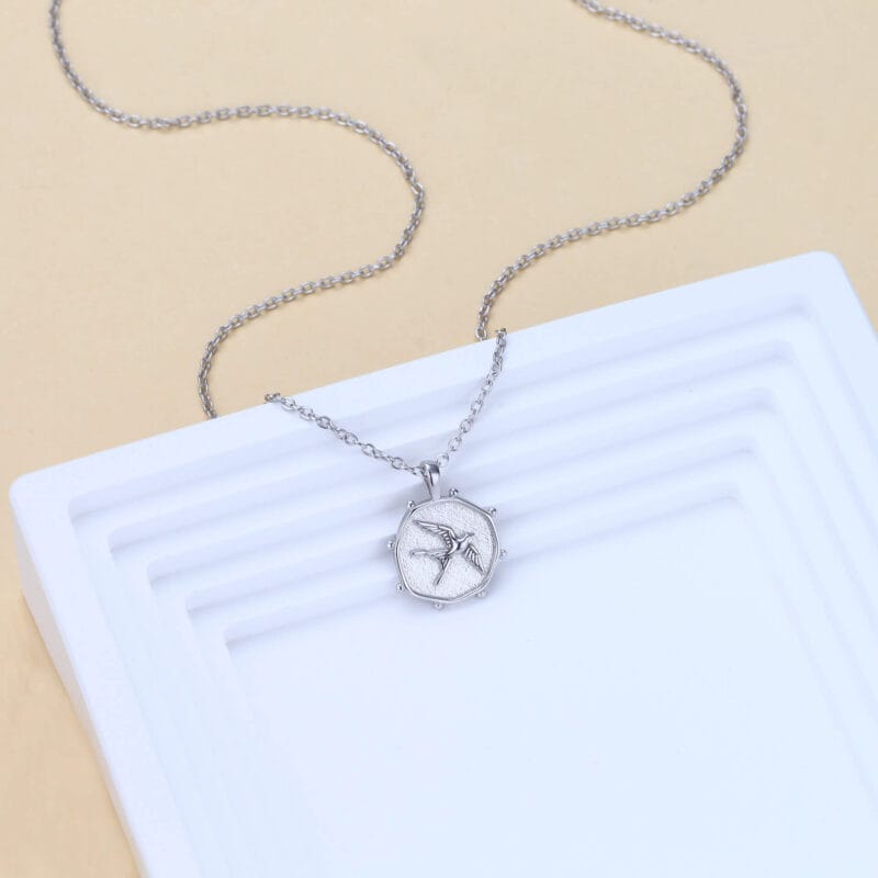 Round Compass Sterling Silver Swallow Necklace 5