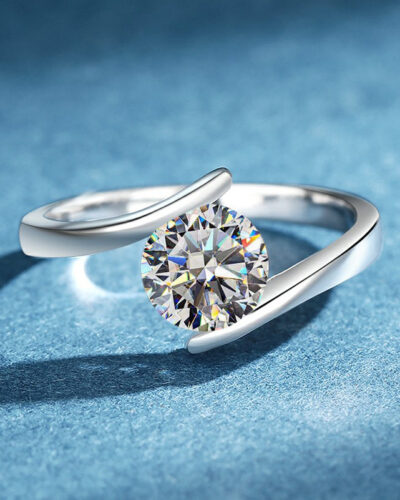 Round Moissanite Engagement Ring with 925 Sterling Silver