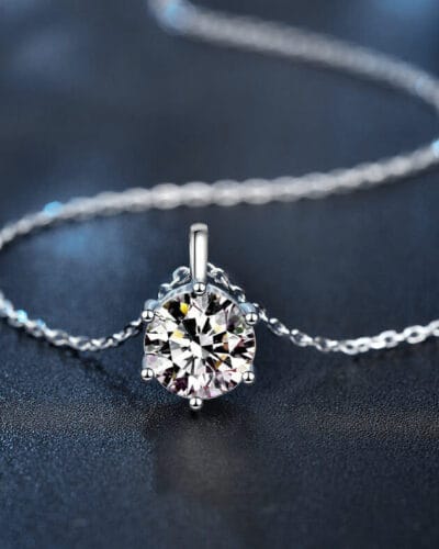 Round Moissanite Pendant Necklace with 925 Sterling Silver Cable Chain 10
