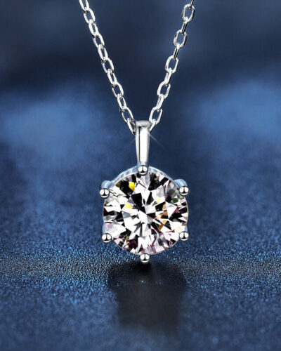 Round Moissanite Pendant Necklace with 925 Sterling Silver Cable Chain
