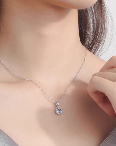 Round Moissanite Pendant Necklace with 925 Sterling Silver Cable Chain 12