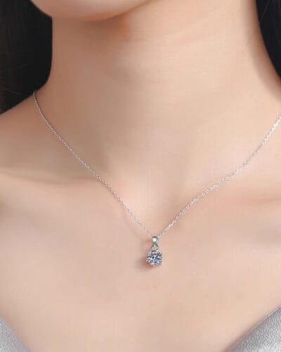 Round Moissanite Pendant Necklace with 925 Sterling Silver Cable Chain 13