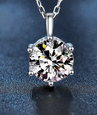 Round Moissanite Pendant Necklace with 925 Sterling Silver Cable Chain 7