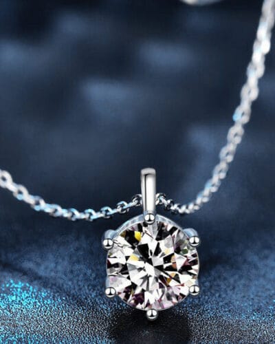 Round Moissanite Pendant Necklace with 925 Sterling Silver Cable Chain 8
