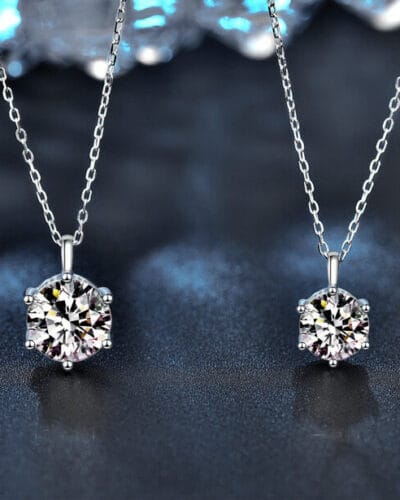 Round Moissanite Pendant Necklace with 925 Sterling Silver Cable Chain 9