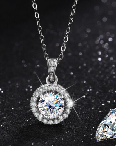 Round Pendant Moissanite Necklace with Cable Chain