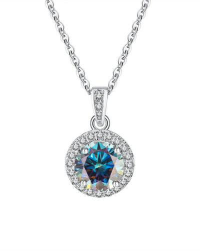 Round Pendant Moissanite Necklace with Cable Chain