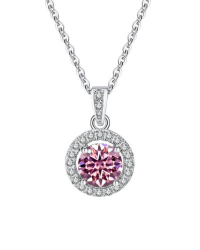Round Pendant Moissanite Necklace with Cable Chain