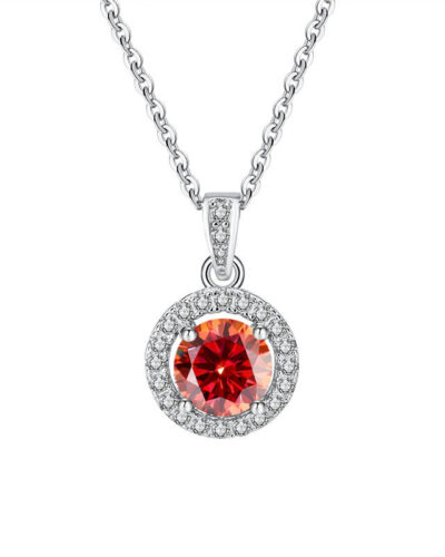 Round Pendant Moissanite Necklace with Cable Chain