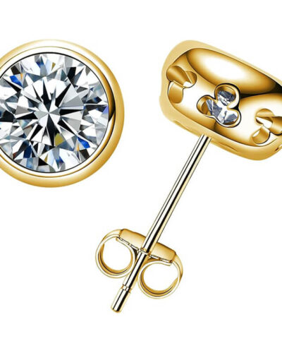 Round Shaped Moissanite Stud Earrings Sterling Silver S925 GOLD COLOR