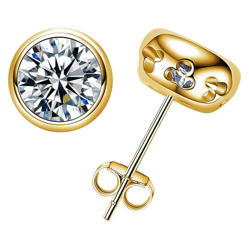 Round Shaped Moissanite Stud Earrings Sterling Silver S925 GOLD COLOR