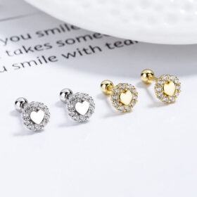 S925 Heart Silver Stud Earrings with Cubic Zirconia