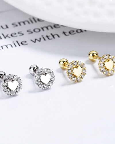 S925 Heart Silver Stud Earrings with Cubic Zirconia