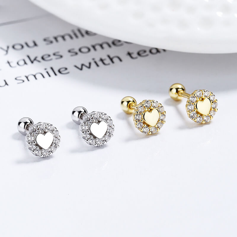 S925 Heart Silver Stud Earrings with Cubic Zirconia