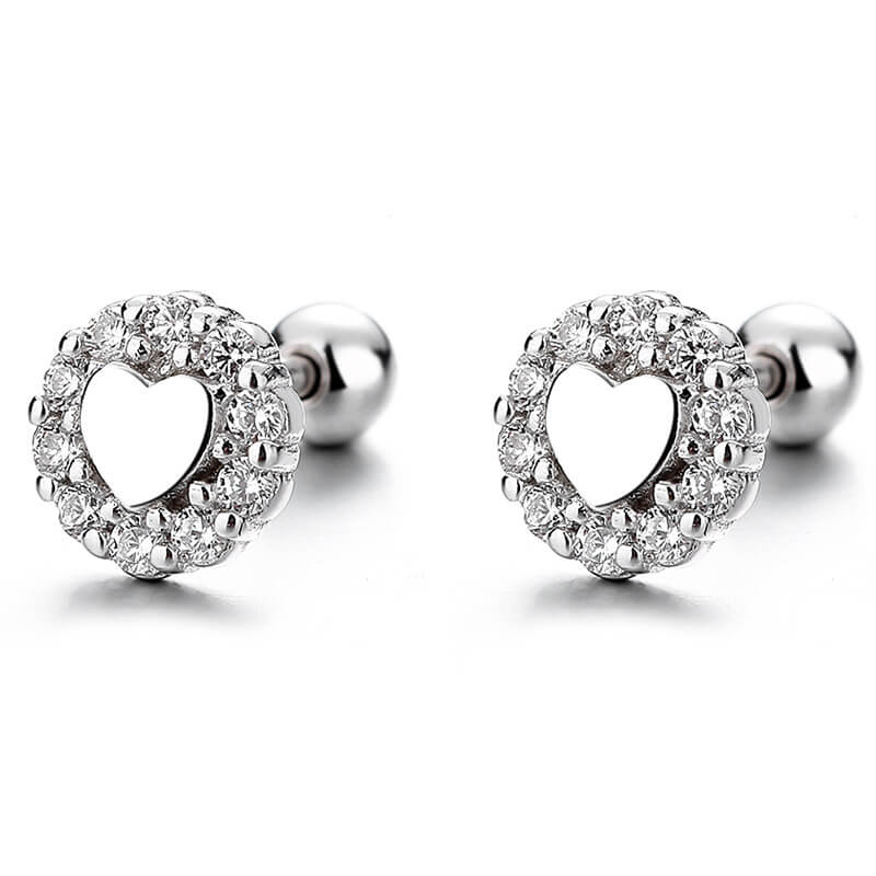 S925 Heart Silver Stud Earrings with Cubic Zirconia - Image 3